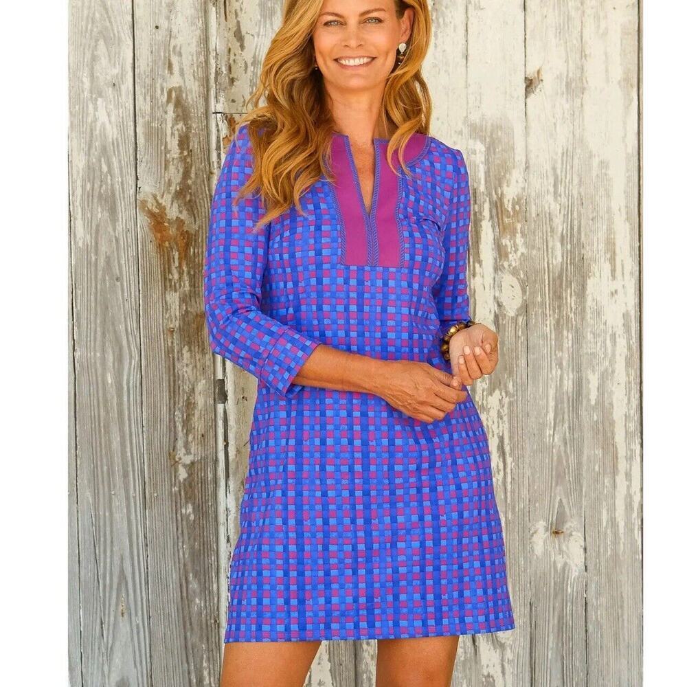 Cabana Life Dress Bar Harbor Embroidered Tunic 50+ UV Protection S Blue Pink